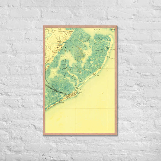 Framed Poster 24″×36″ Atlantic City NJ 1887 Historical Map Black, Red Oak or White Frame