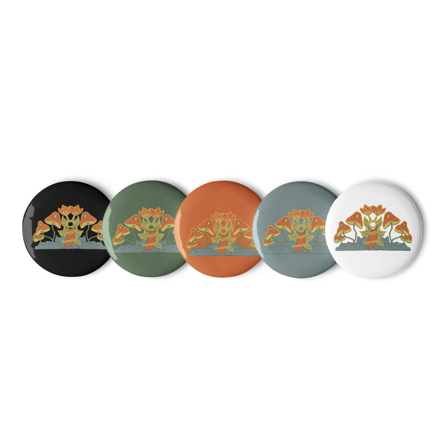 Retro Style Mushrooms Pin Button Set of 5