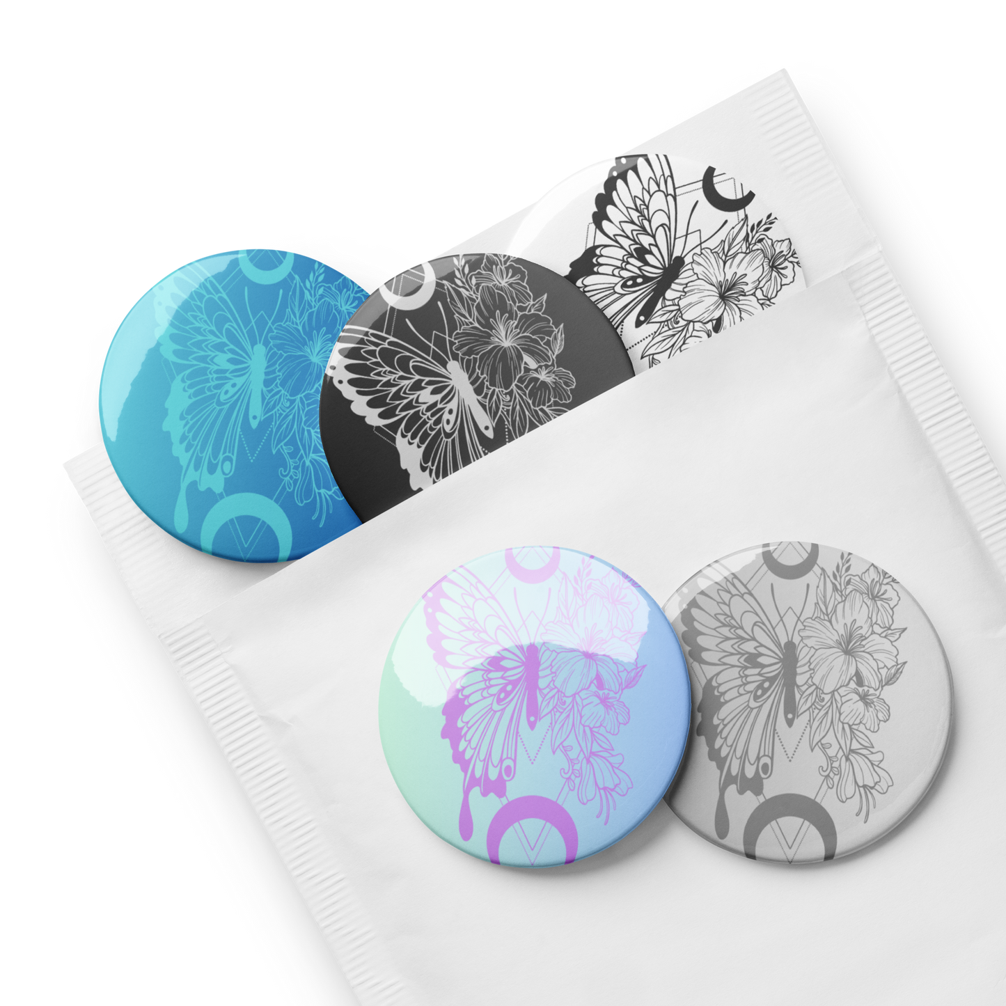 Floral Butterfly Nights Pin Button Set of 5 (2.25″)