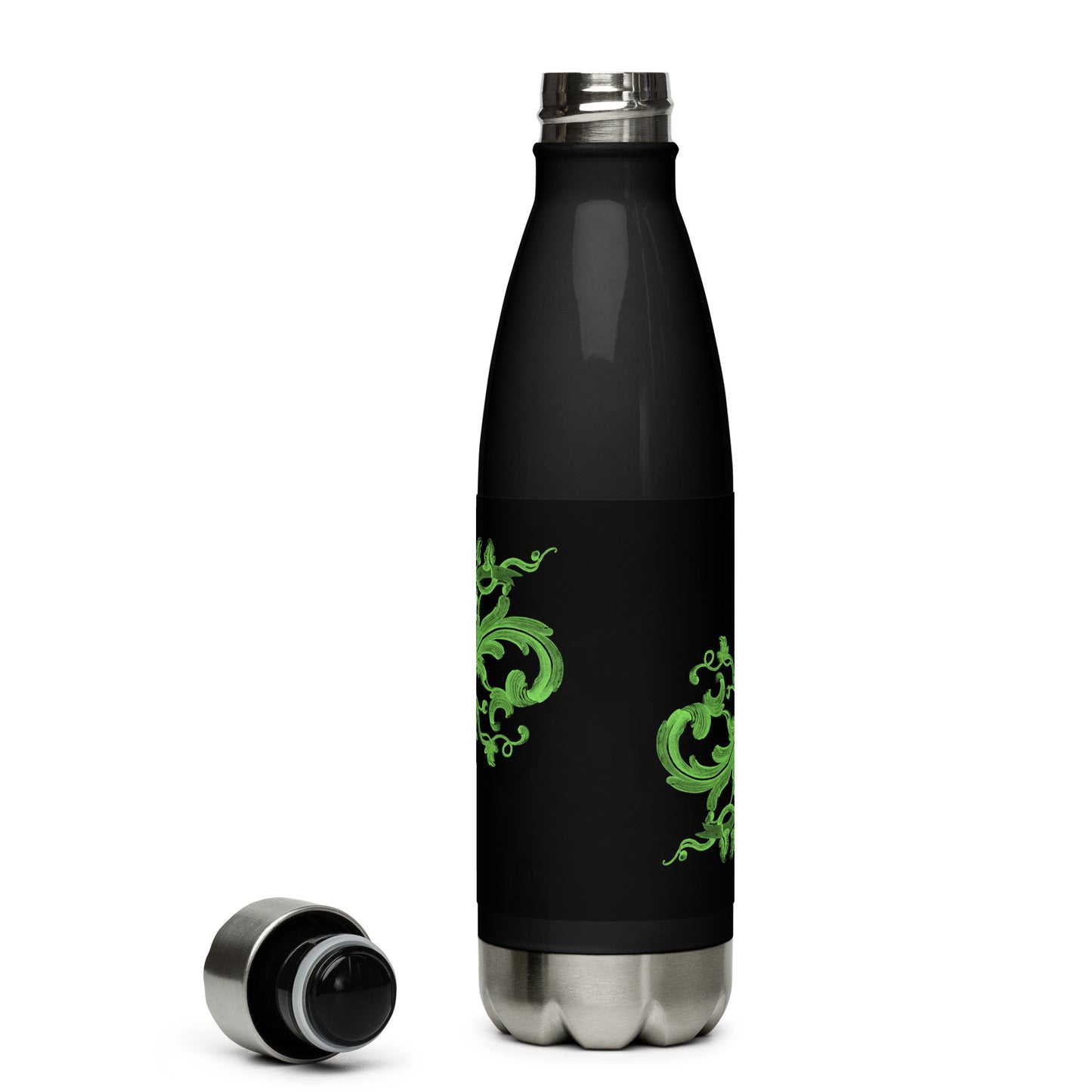 Art Nouveau Filigree Green Black Stainless Steel Water Bottle