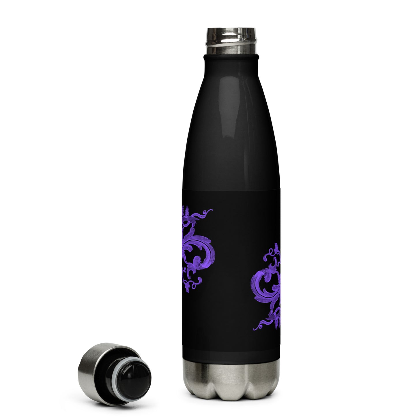 Art Nouveau Filigree Purple Black Stainless Steel Water Bottle