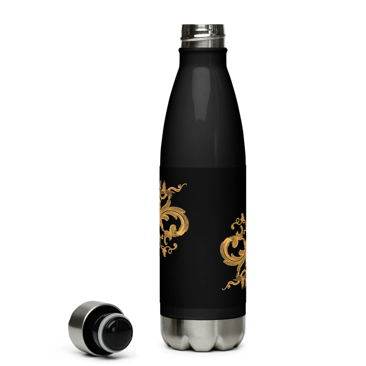 Art Nouveau Filigree Orange Black Stainless Steel Water Bottle