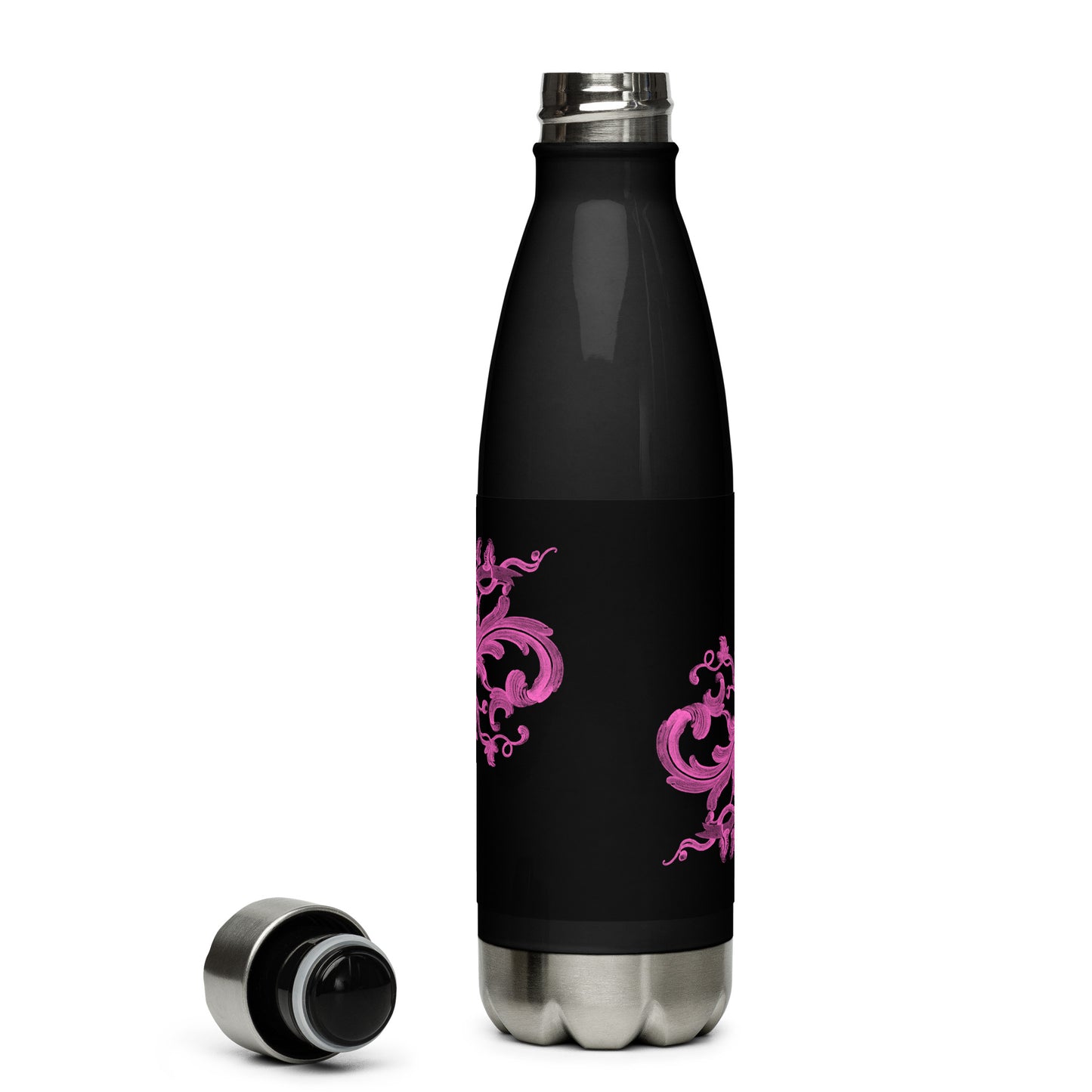 Art Nouveau Filigree Pink Black Stainless Steel Water Bottle