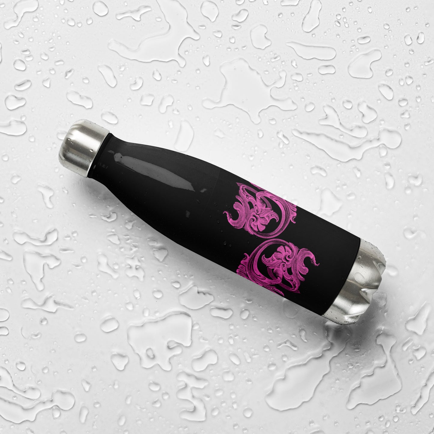 Art Nouveau Filigree Pink Black Stainless Steel Water Bottle