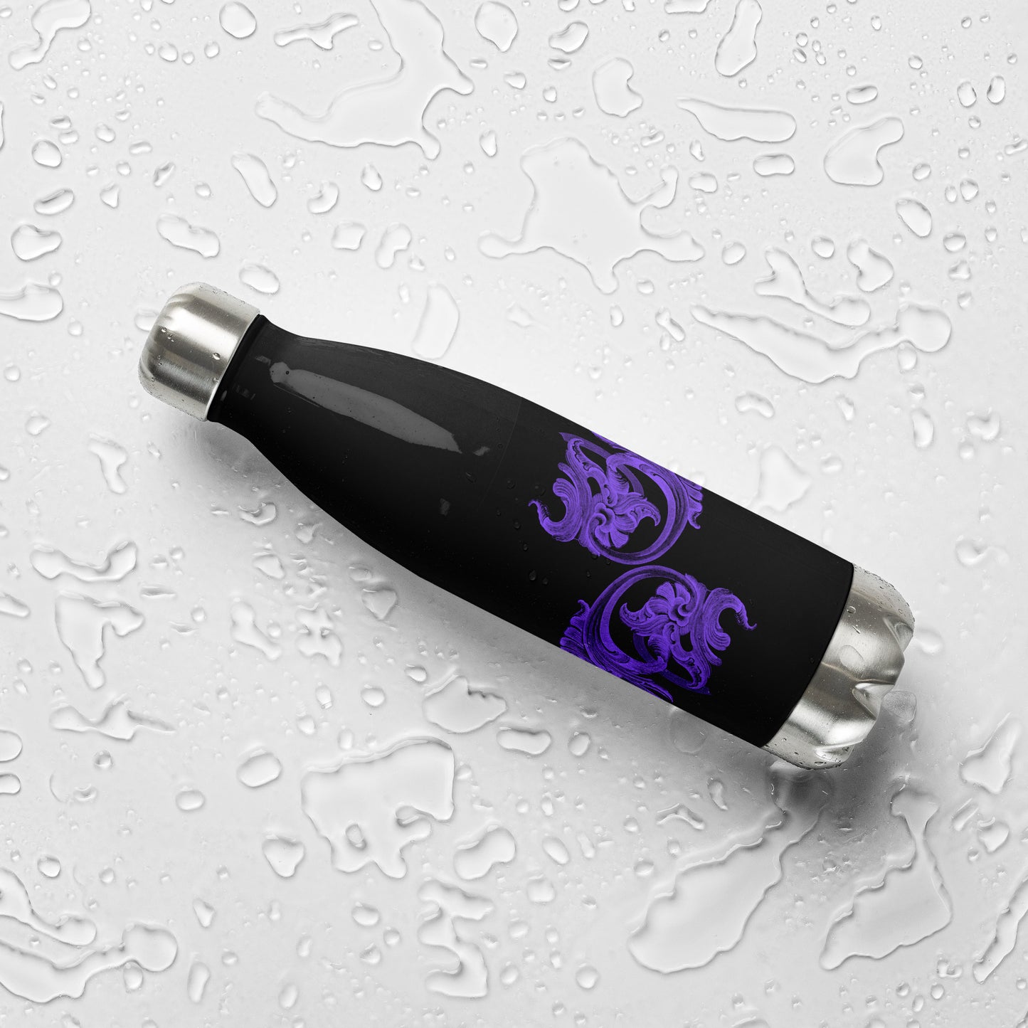 Art Nouveau Filigree Purple Black Stainless Steel Water Bottle