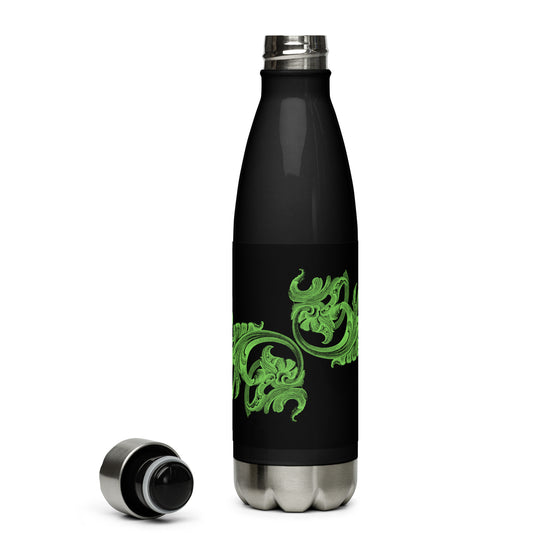 Art Nouveau Filigree Green Black Stainless Steel Water Bottle