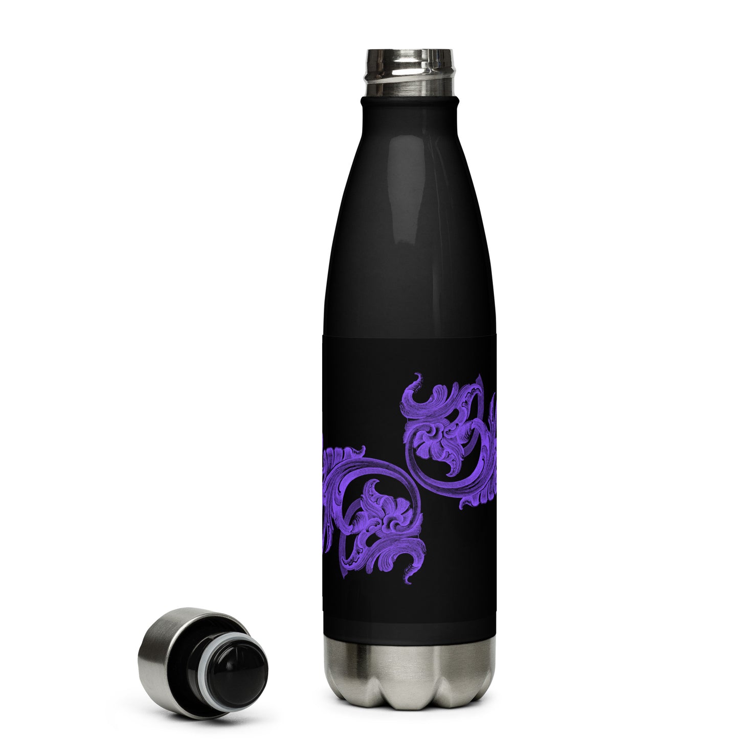 Art Nouveau Filigree Purple Black Stainless Steel Water Bottle