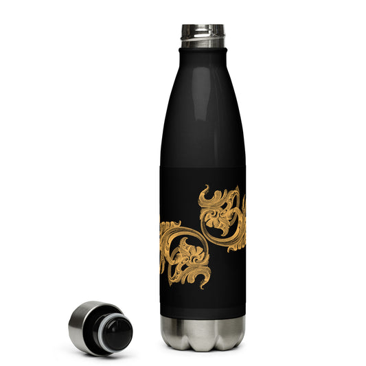 Art Nouveau Filigree Orange Black Stainless Steel Water Bottle