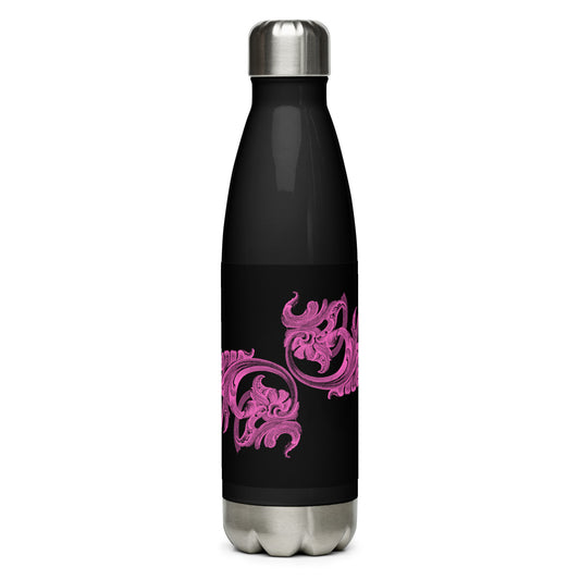 Art Nouveau Filigree Pink Black Stainless Steel Water Bottle