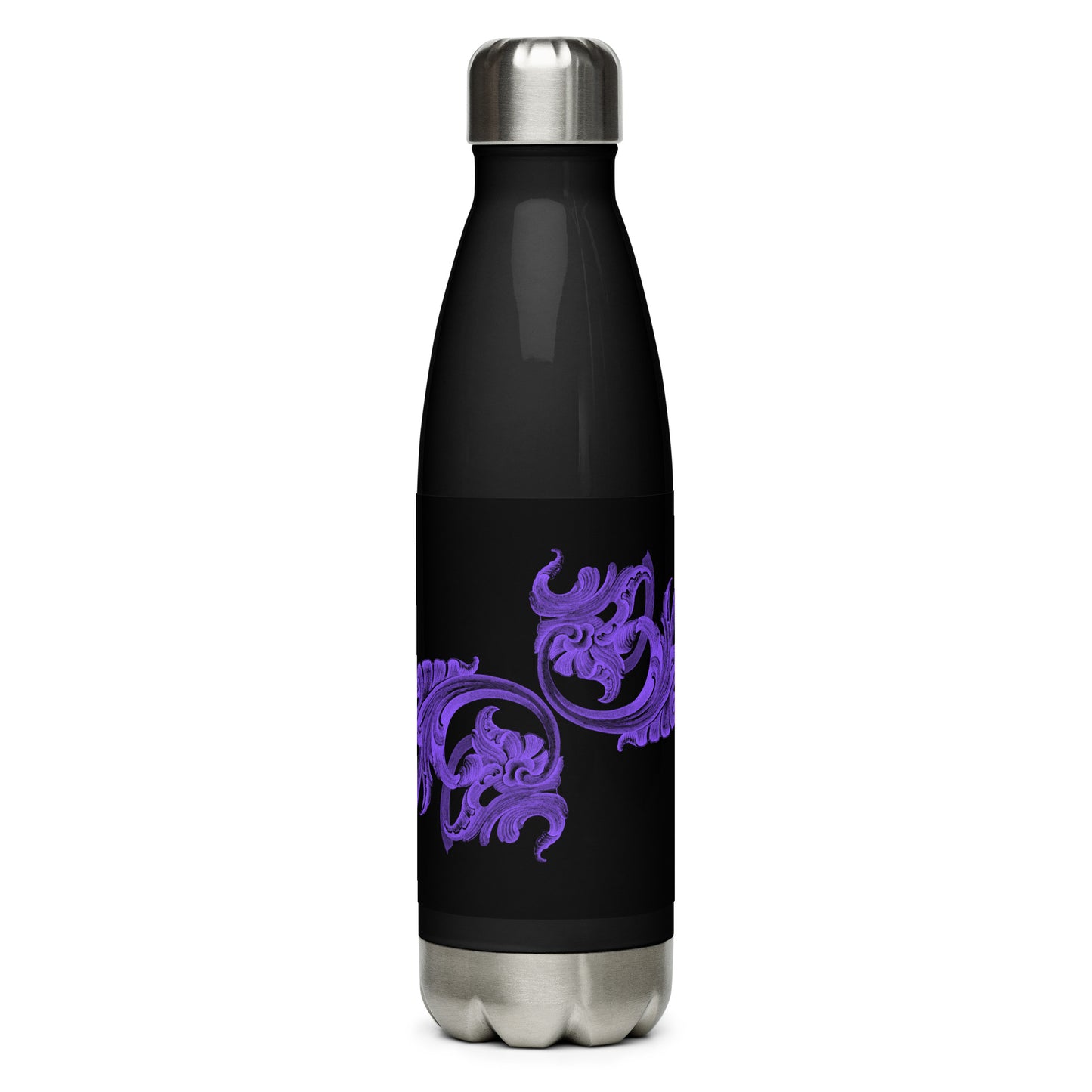 Art Nouveau Filigree Purple Black Stainless Steel Water Bottle