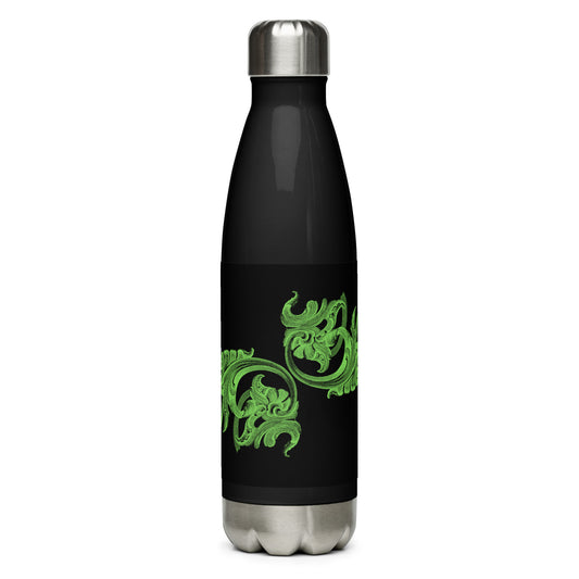 Art Nouveau Filigree Green Black Stainless Steel Water Bottle