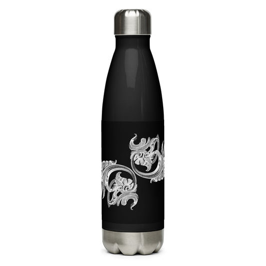 Art Nouveau Filigree White Black Stainless Steel Water Bottle