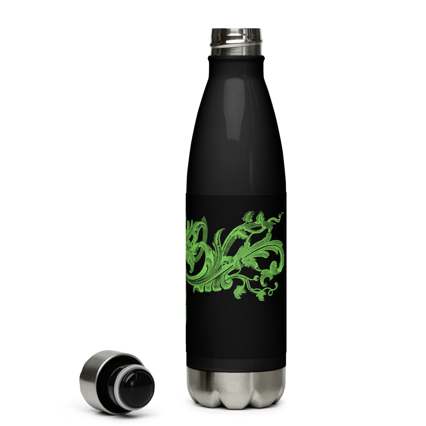 Art Nouveau Filigree Green Black Stainless Steel Water Bottle