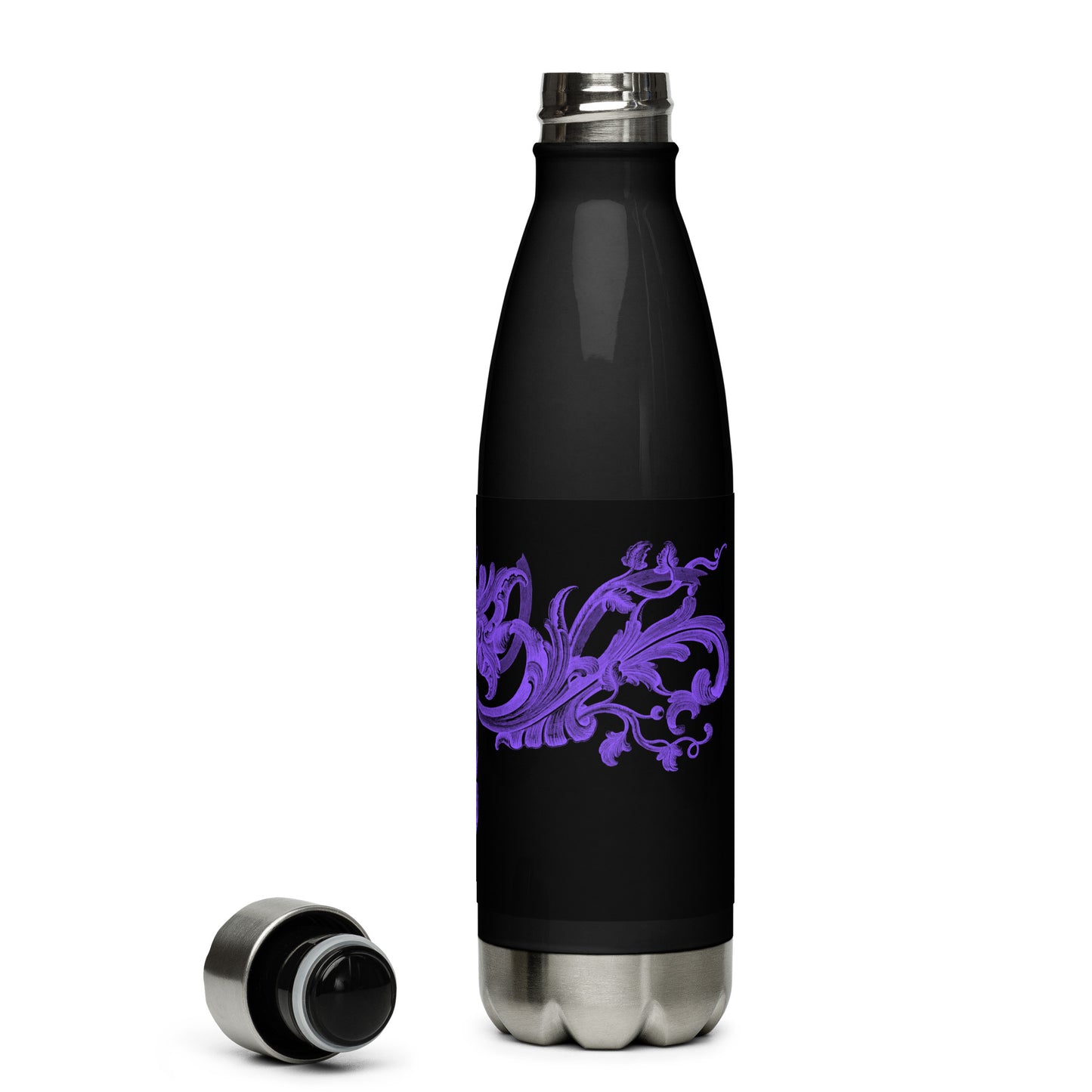 Art Nouveau Filigree Purple Black Stainless Steel Water Bottle