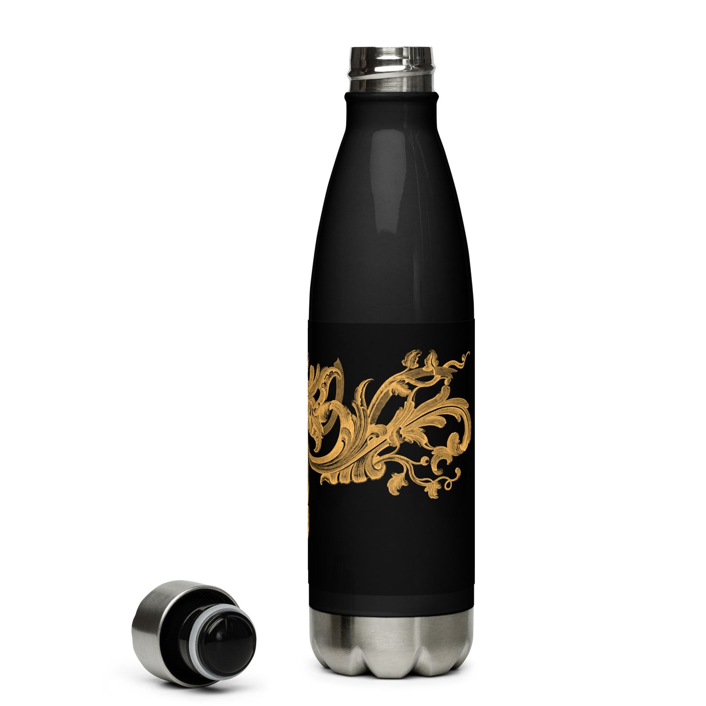 Art Nouveau Filigree Orange Black Stainless Steel Water Bottle