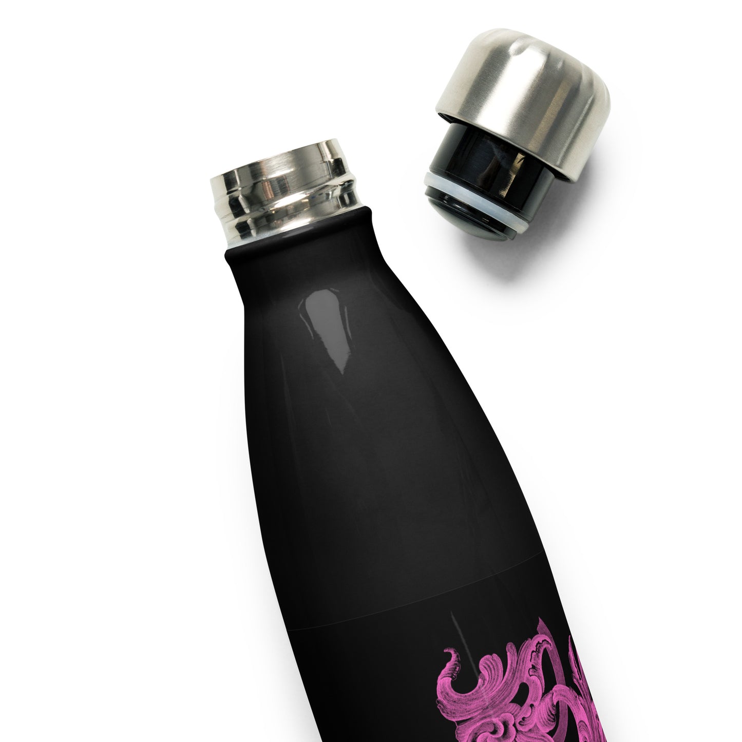 Art Nouveau Filigree Pink Black Stainless Steel Water Bottle