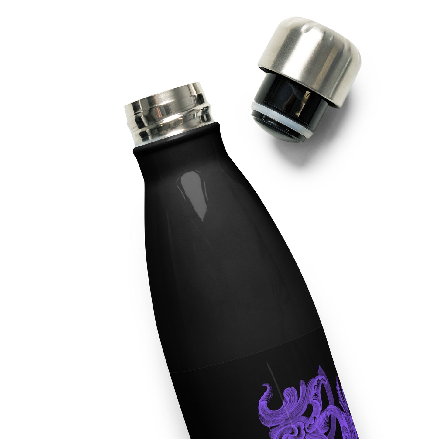 Art Nouveau Filigree Purple Black Stainless Steel Water Bottle