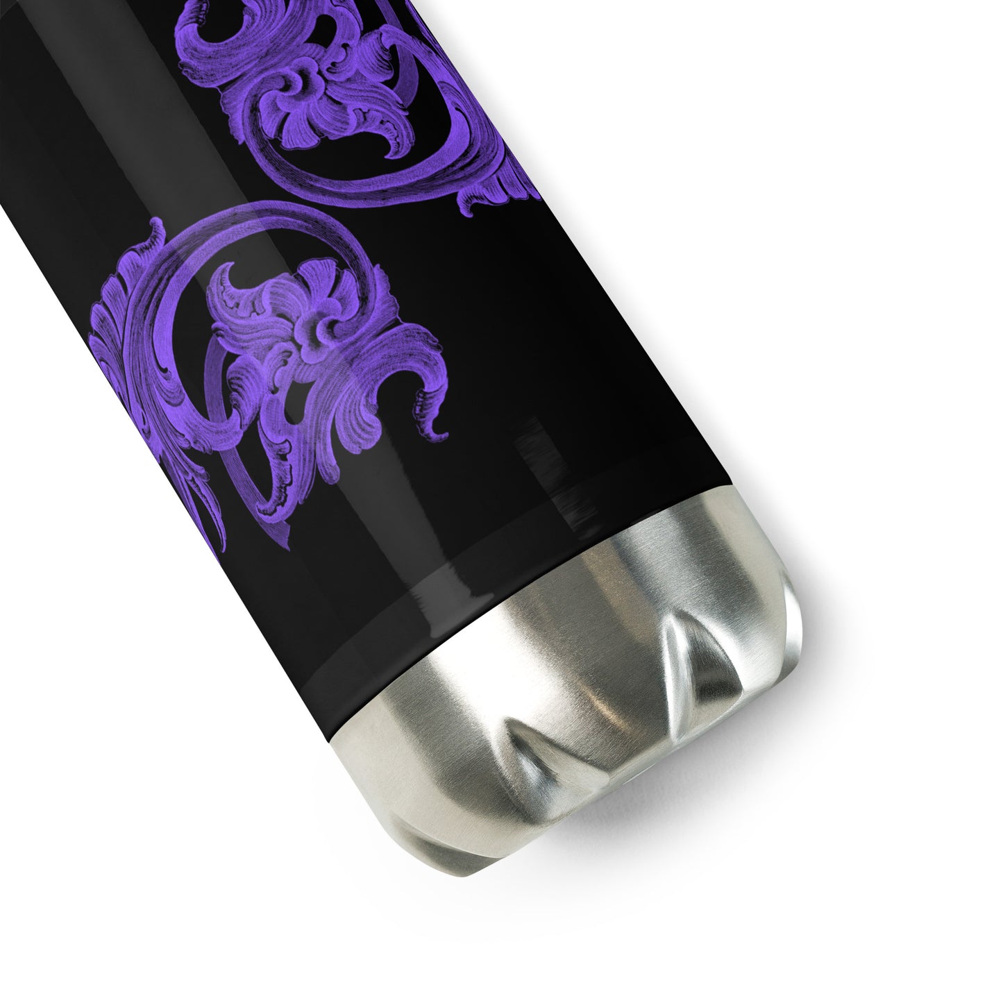 Art Nouveau Filigree Purple Black Stainless Steel Water Bottle