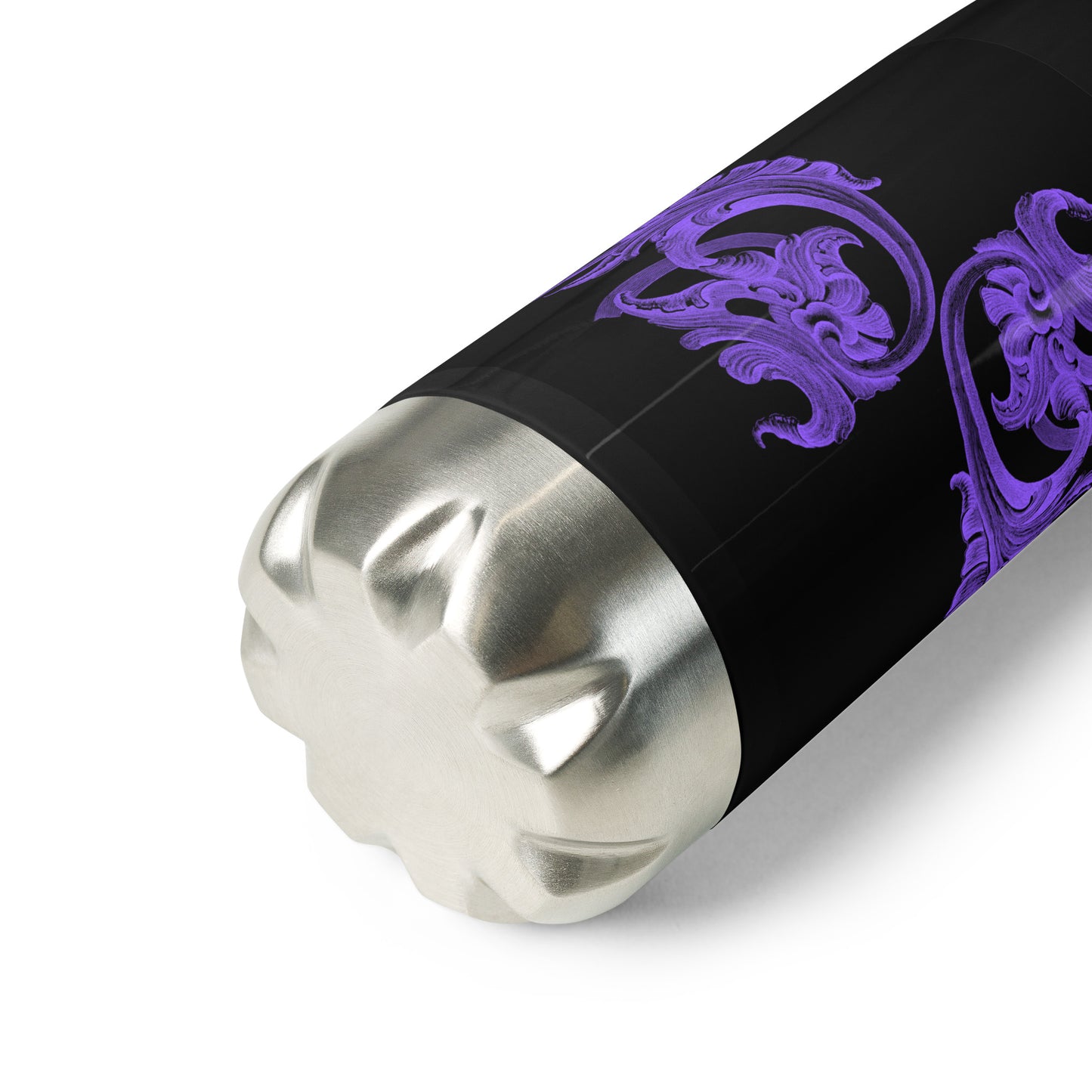 Art Nouveau Filigree Purple Black Stainless Steel Water Bottle