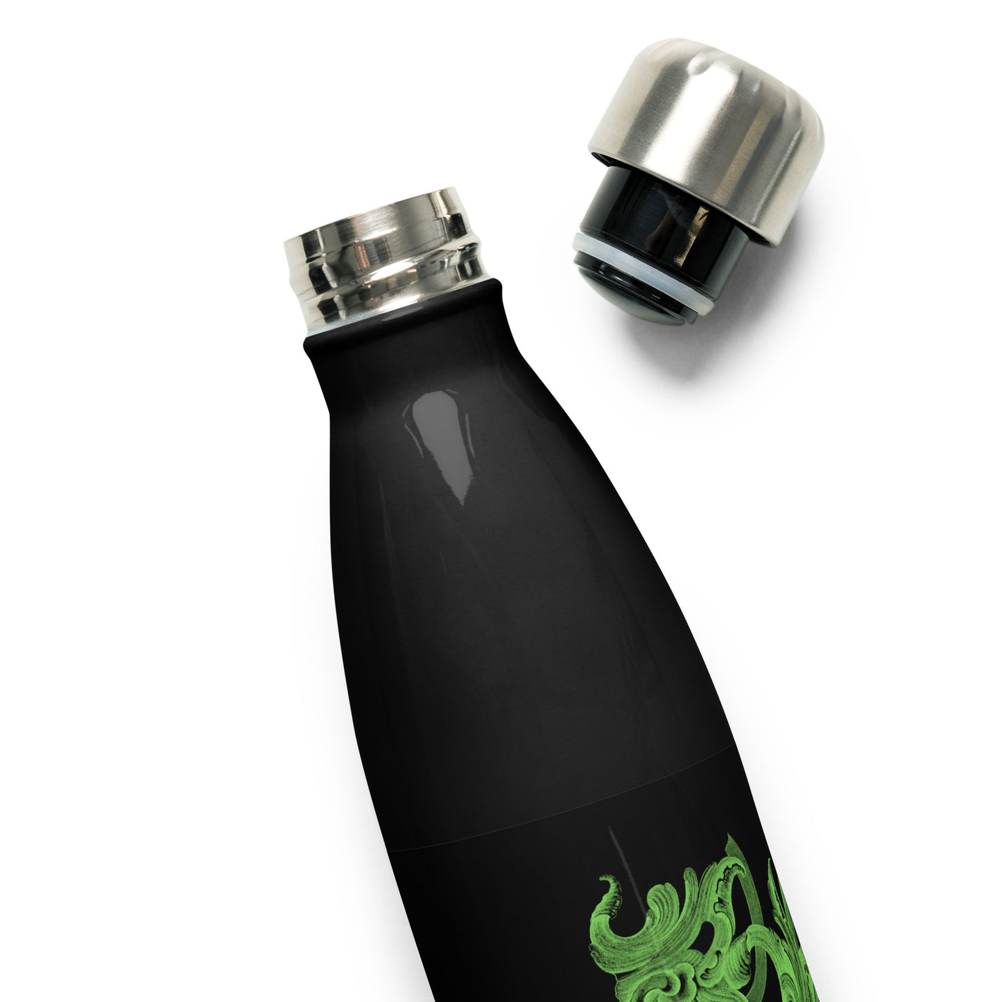 Art Nouveau Filigree Green Black Stainless Steel Water Bottle