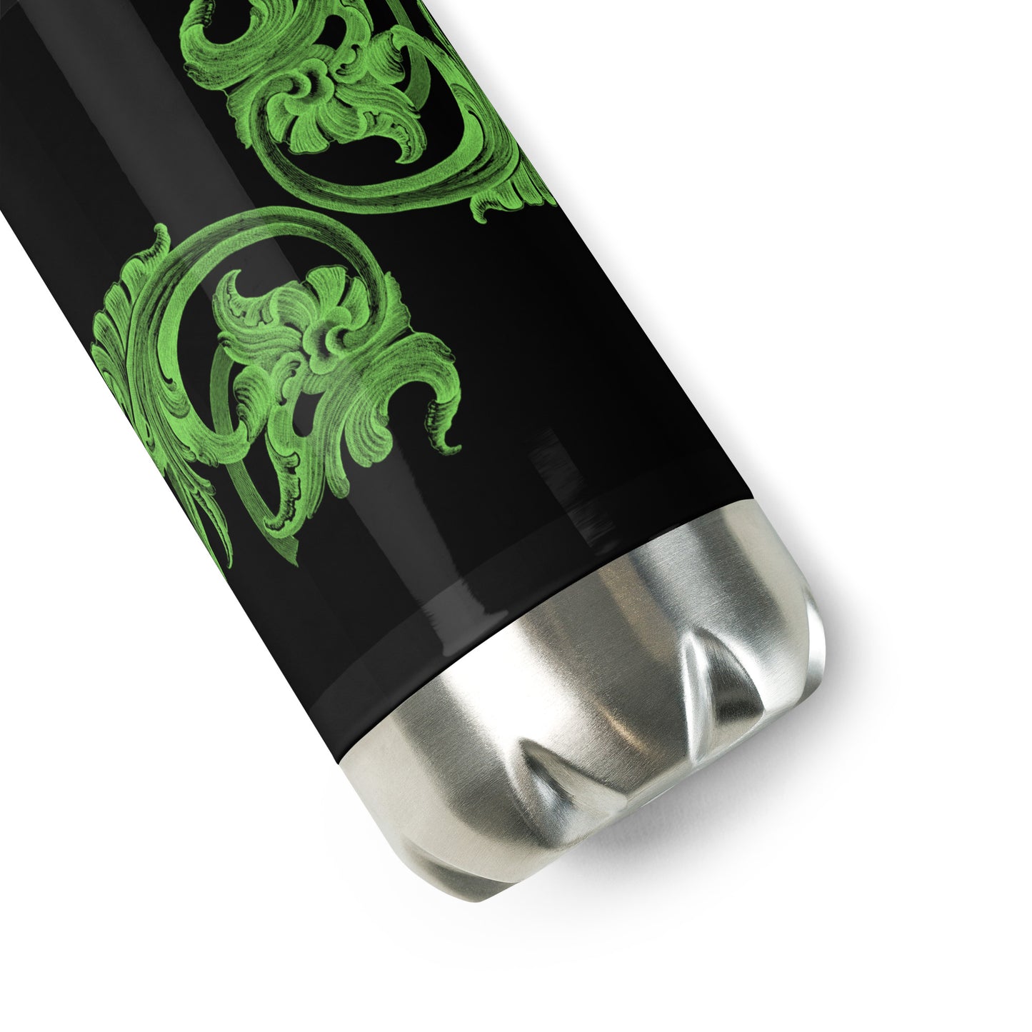 Art Nouveau Filigree Green Black Stainless Steel Water Bottle