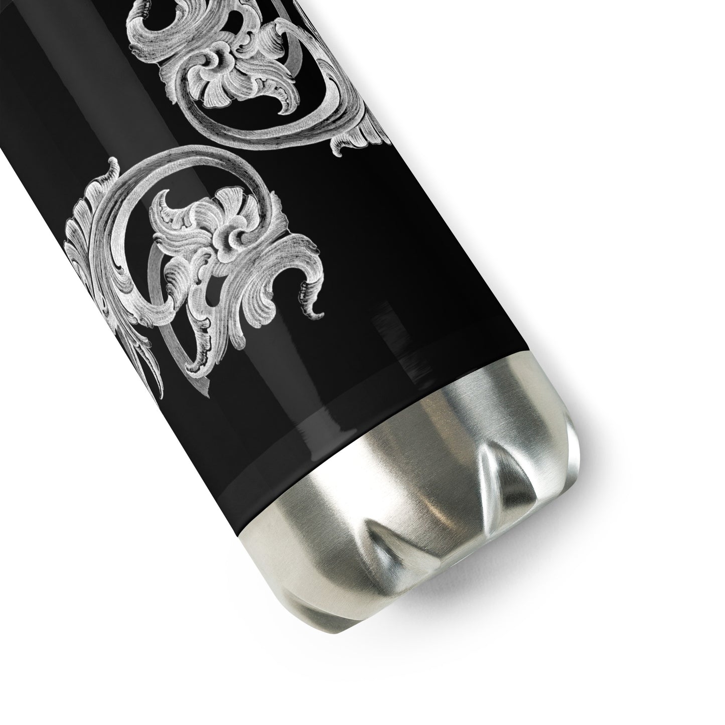 Art Nouveau Filigree White Black Stainless Steel Water Bottle