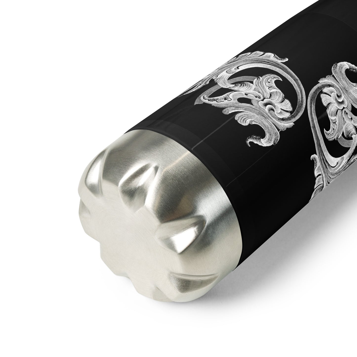 Art Nouveau Filigree White Black Stainless Steel Water Bottle