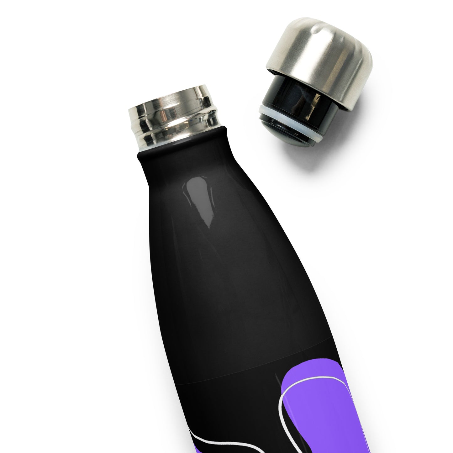 Purple Abstract Black Stainless Steel Water Bottle