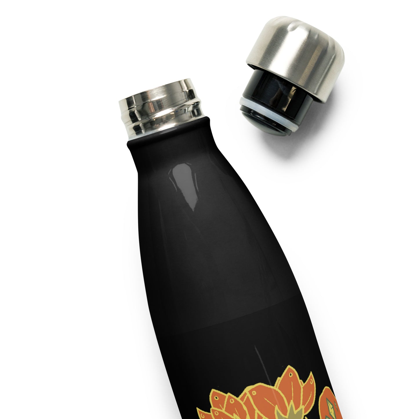 Retro Style Mushrooms Flowers Crystal Black Stainless Steel Water Bottle