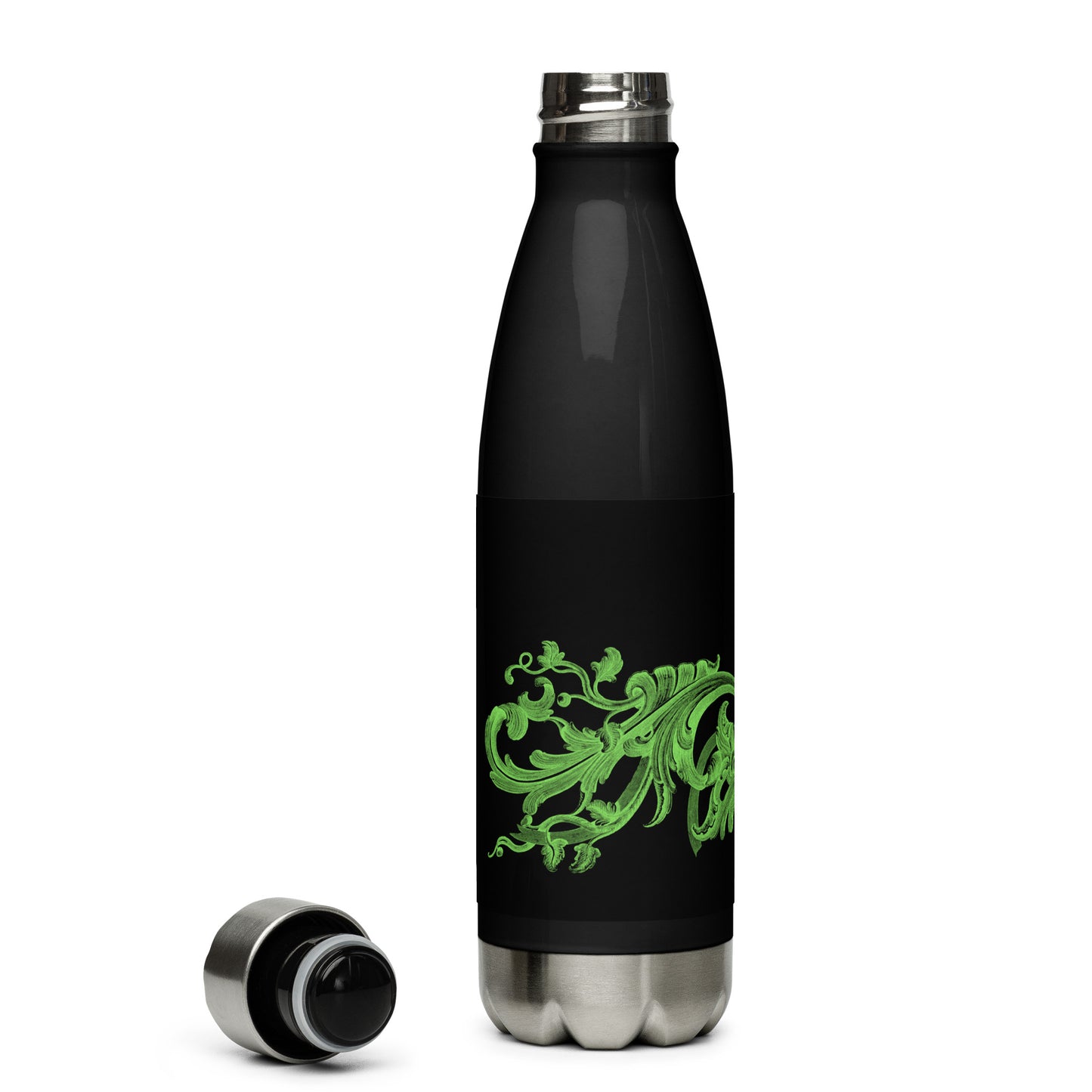 Art Nouveau Filigree Green Black Stainless Steel Water Bottle