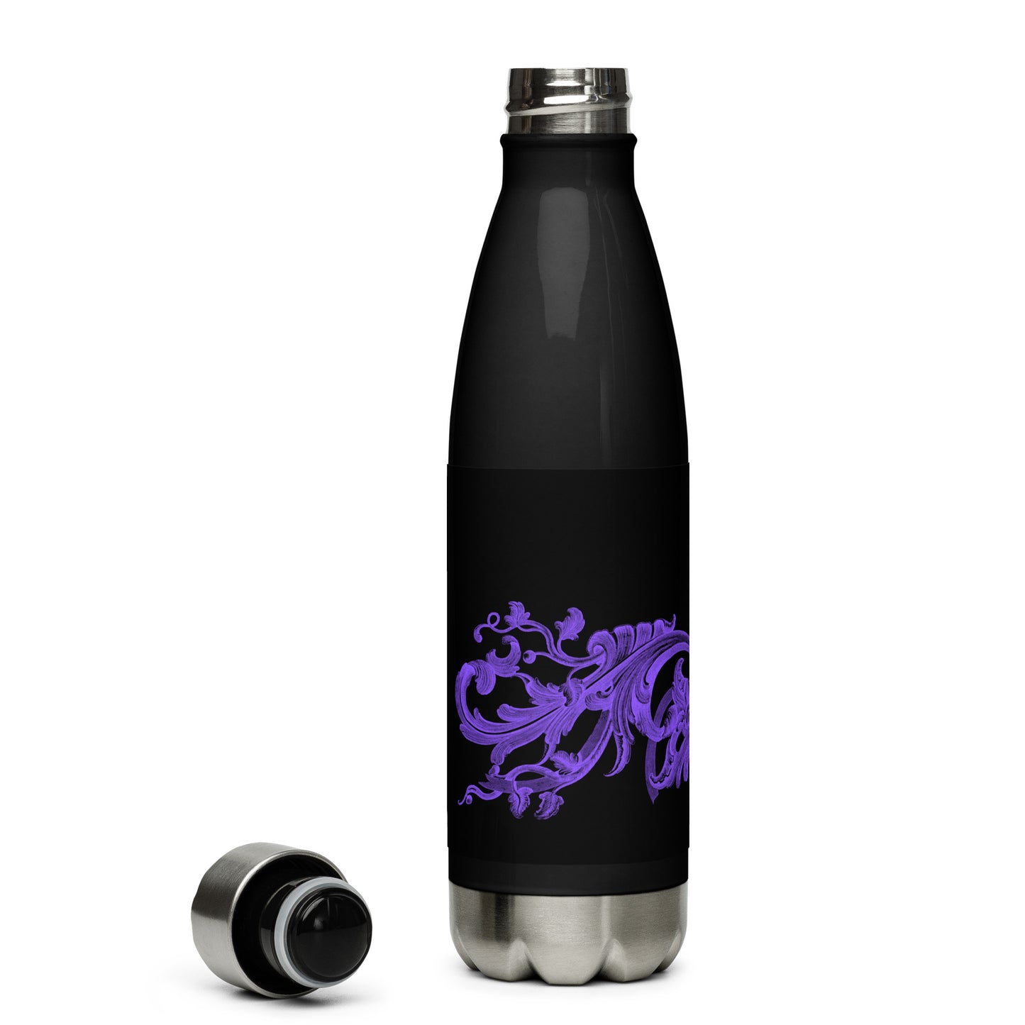 Art Nouveau Filigree Purple Black Stainless Steel Water Bottle