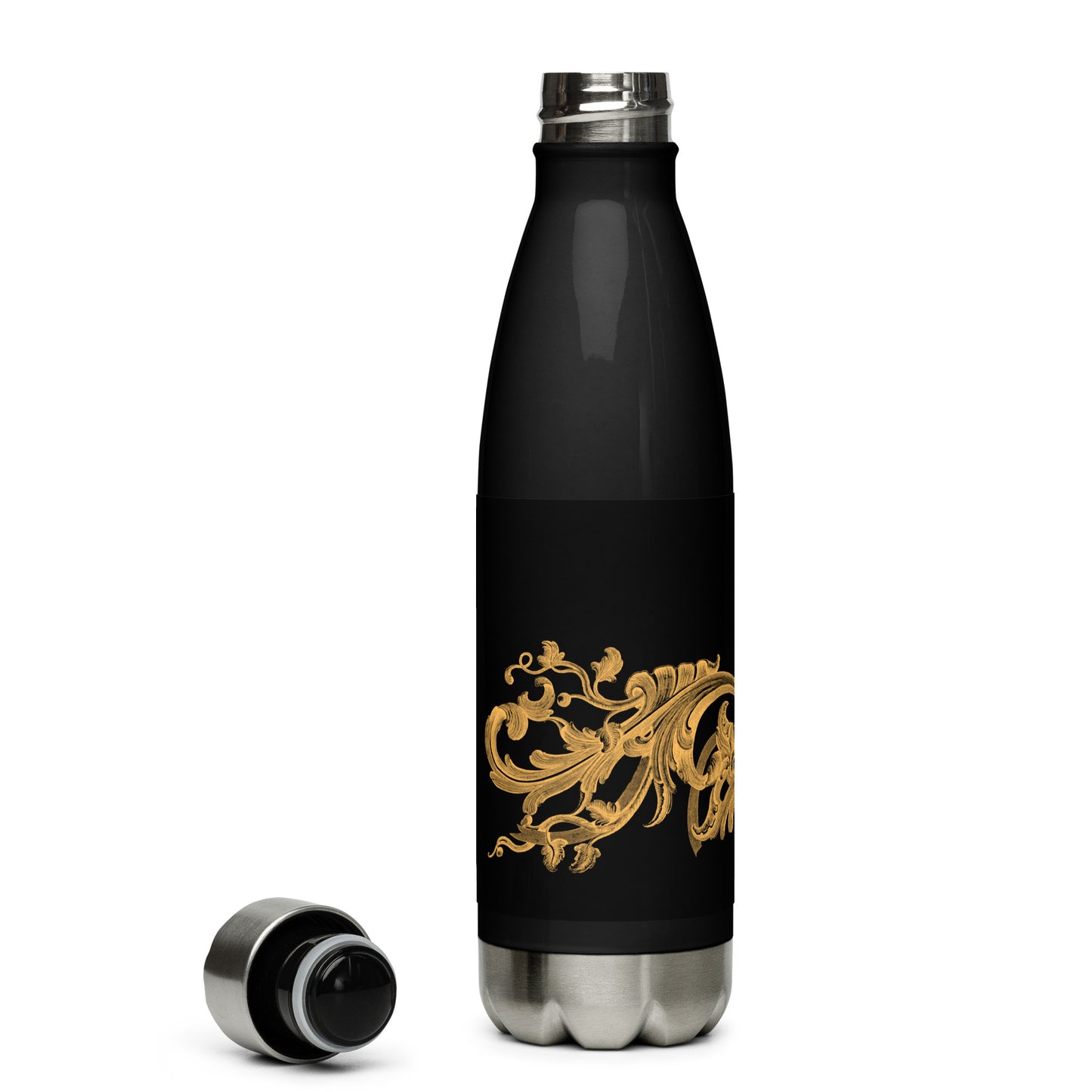 Art Nouveau Filigree Orange Black Stainless Steel Water Bottle