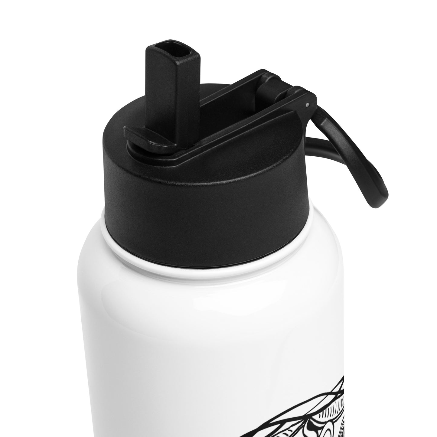 Medusa Circle Emblem Design Black Design White Stainless Steel Water Bottle with a Straw Lid 32 oz
