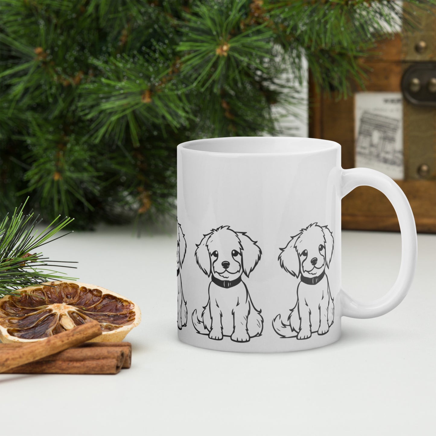 Puppy Sketch White Glossy Mug 11 oz