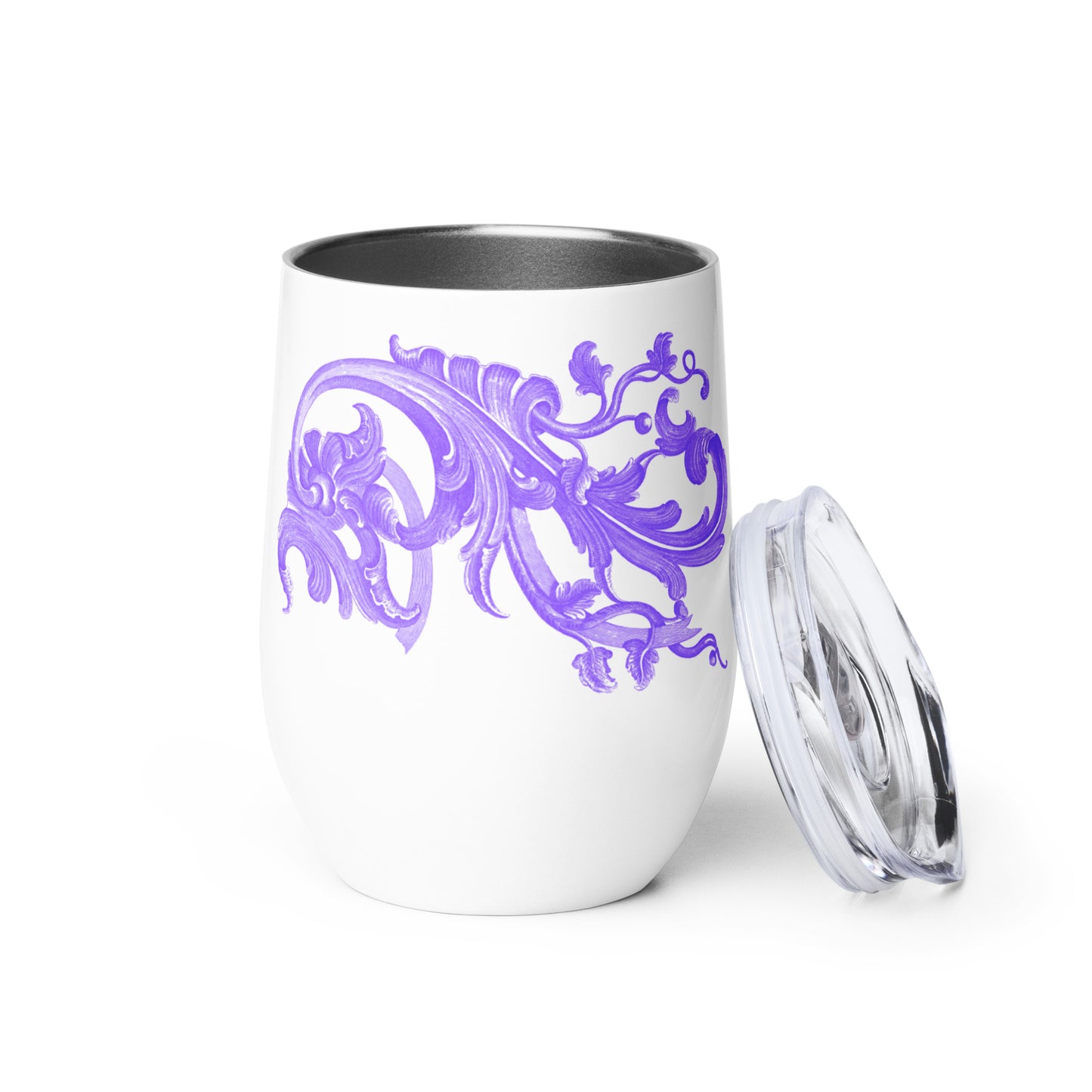 Art Nouveau Filigree Purple White Wine Tumbler 12 oz