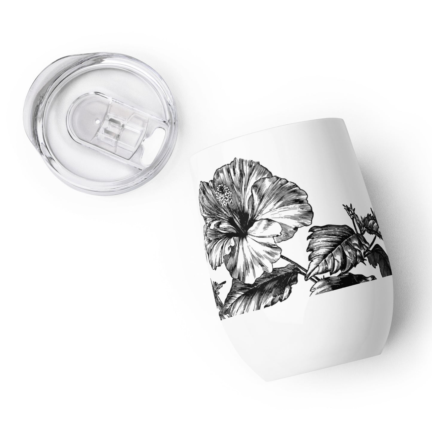 Flowers Black & White Wine Tumbler 12 oz