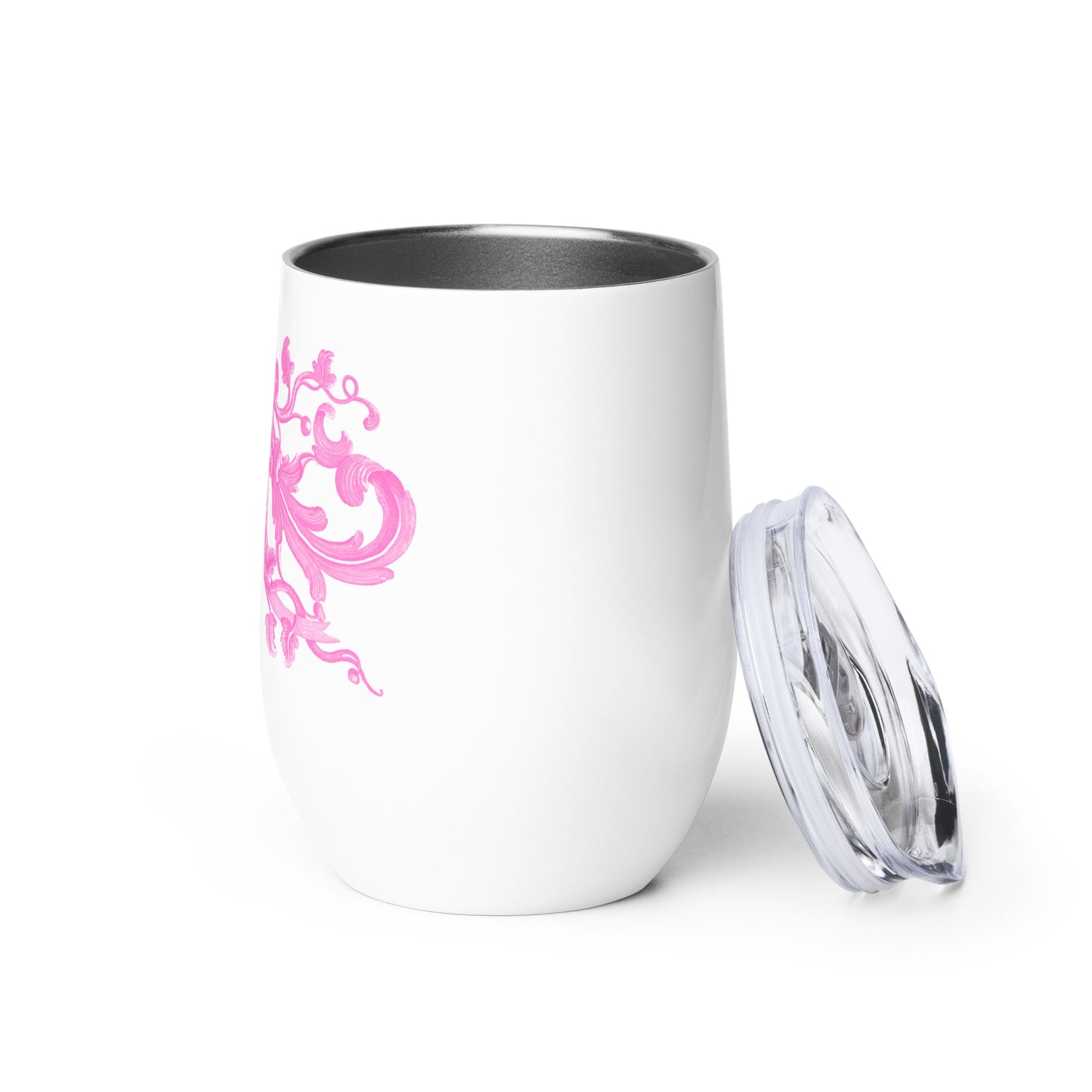 Art Nouveau Filigree Pink White Wine Tumbler 12 oz