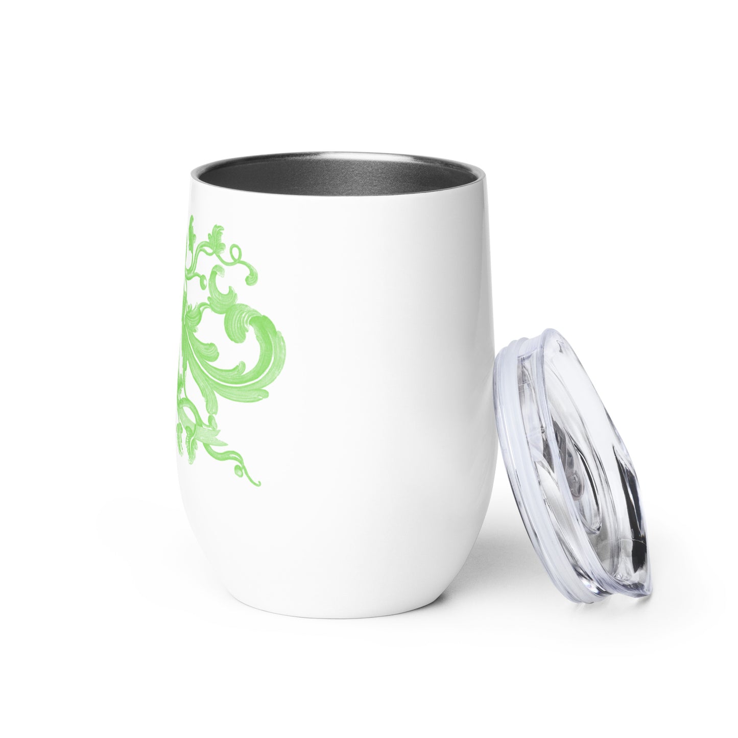 Art Nouveau Filigree Green White Wine Tumbler 12 oz