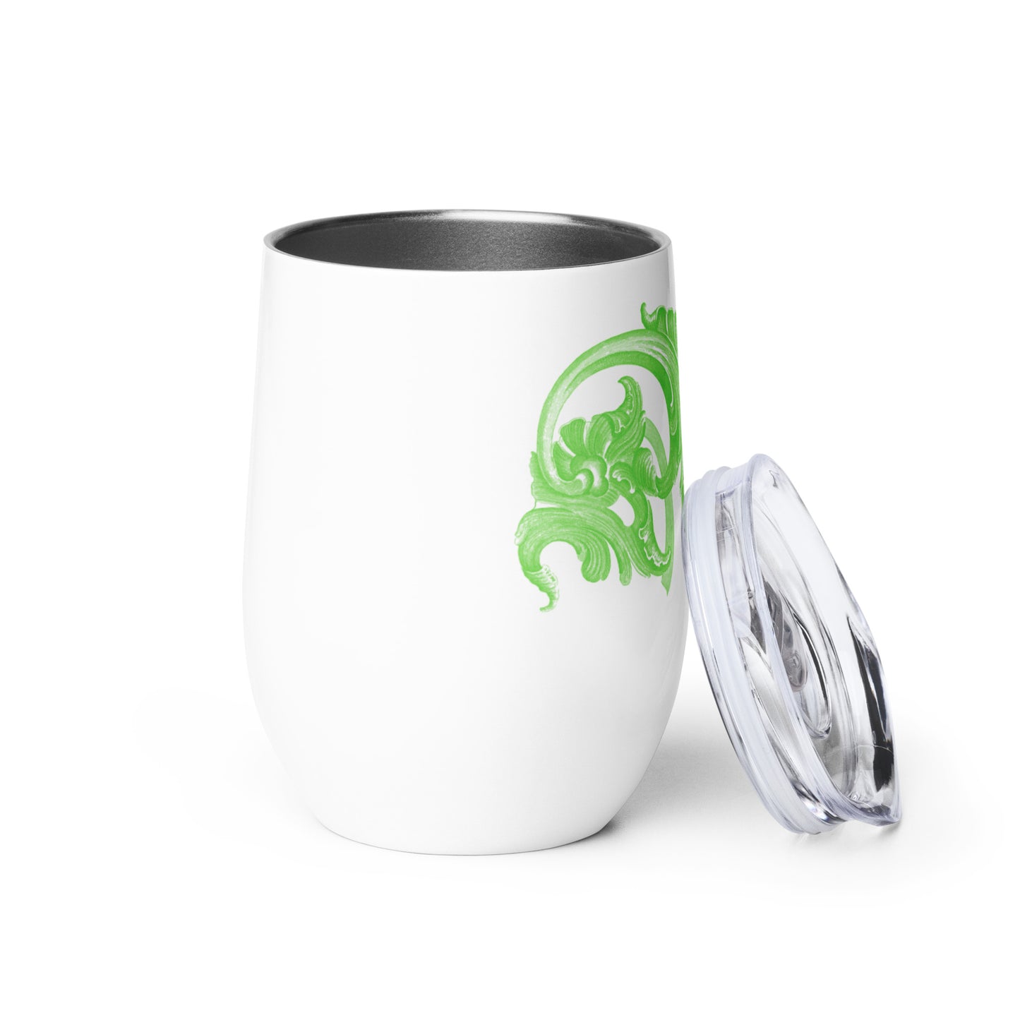 Art Nouveau Filigree Green White Wine Tumbler 12 oz