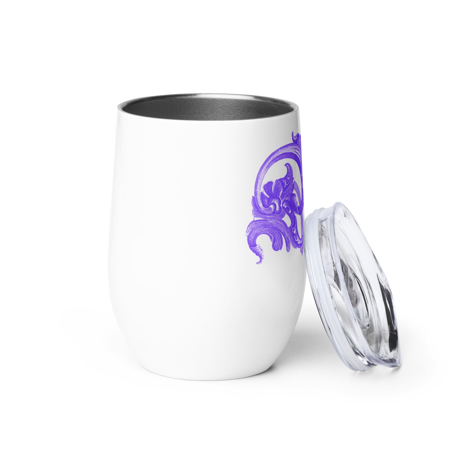 Art Nouveau Filigree Purple White Wine Tumbler 12 oz